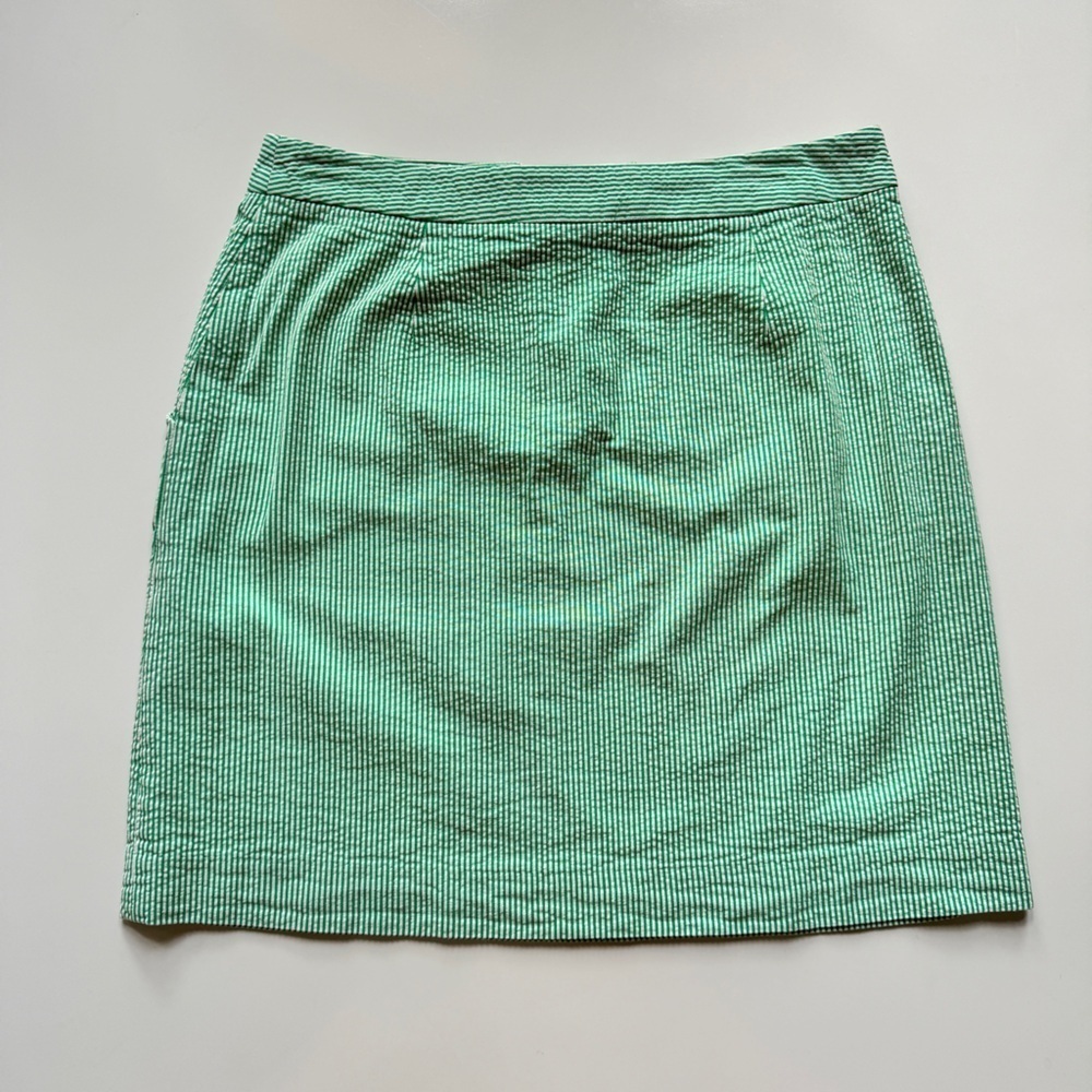 Kenar Striped Seersucker Zip Front Mini Skirt in Green & White - Picture 2 of 7